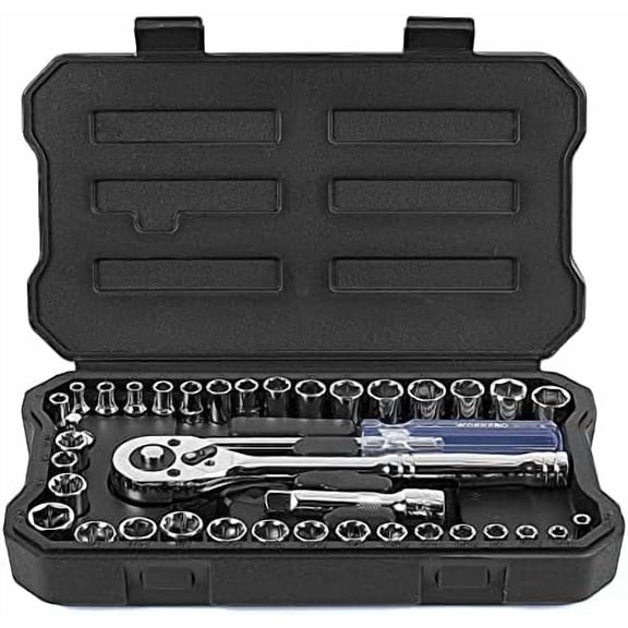 39-Piece Drive Socket Set 1/4''3/8'', CR-V Metric and Imperial Sockets with Quick-Release Ratchet Wrench, Compact Sockets Set for Car Repair