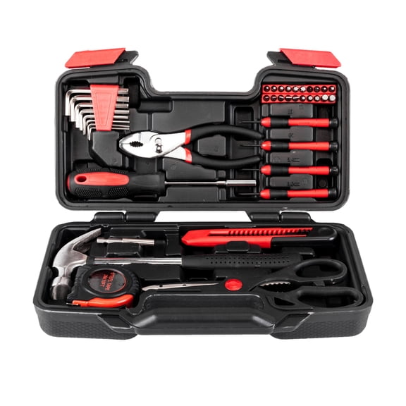 39 Piece General Repair Hand Tool Set with Tool Box Storage Case Red