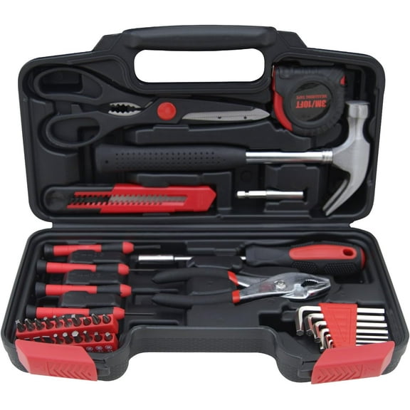 39-Piece Household Tools Kit Essential Home Repair Set with Plastic Toolbox Ideal for College Students, Home Use & More