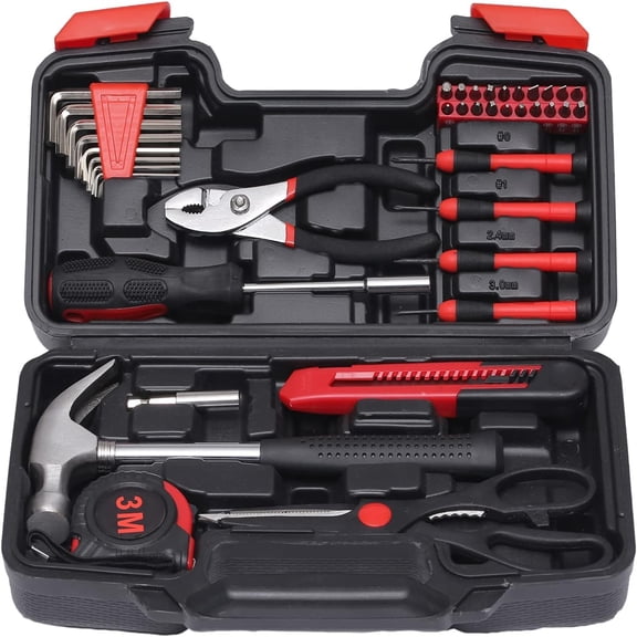 39-Piece Household Tools Kit - Small Basic Home Tool Set with Plastic Toolbox - Great for College Students, Household Use