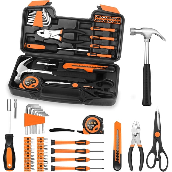 39 Piece Orange Home Tool Set, General Repair Small Hand Tool Kit with Toolbox Storage Case, Household Tool Set for Home Garage Office College Dormitory Use