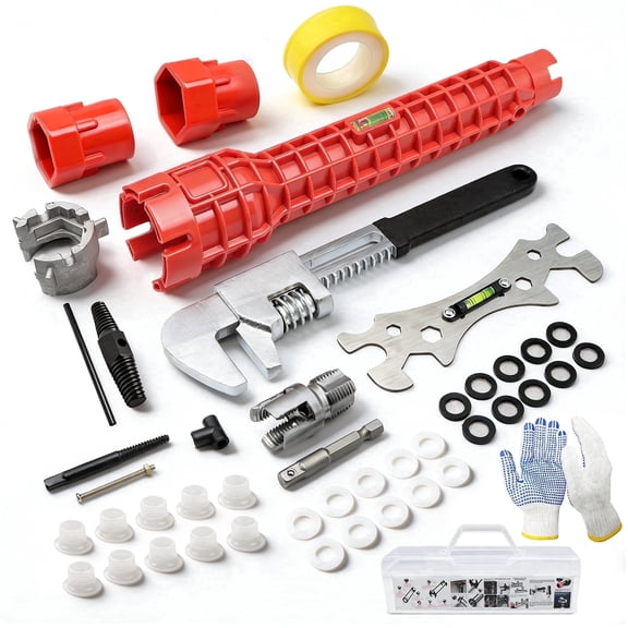 39-Piece PlumbingTool Set, 8-in-1 Sink Wrench, with Adjustable Pipe Wrench and PVC Pipe Threader, Suitable for plumbing Installation and Repair