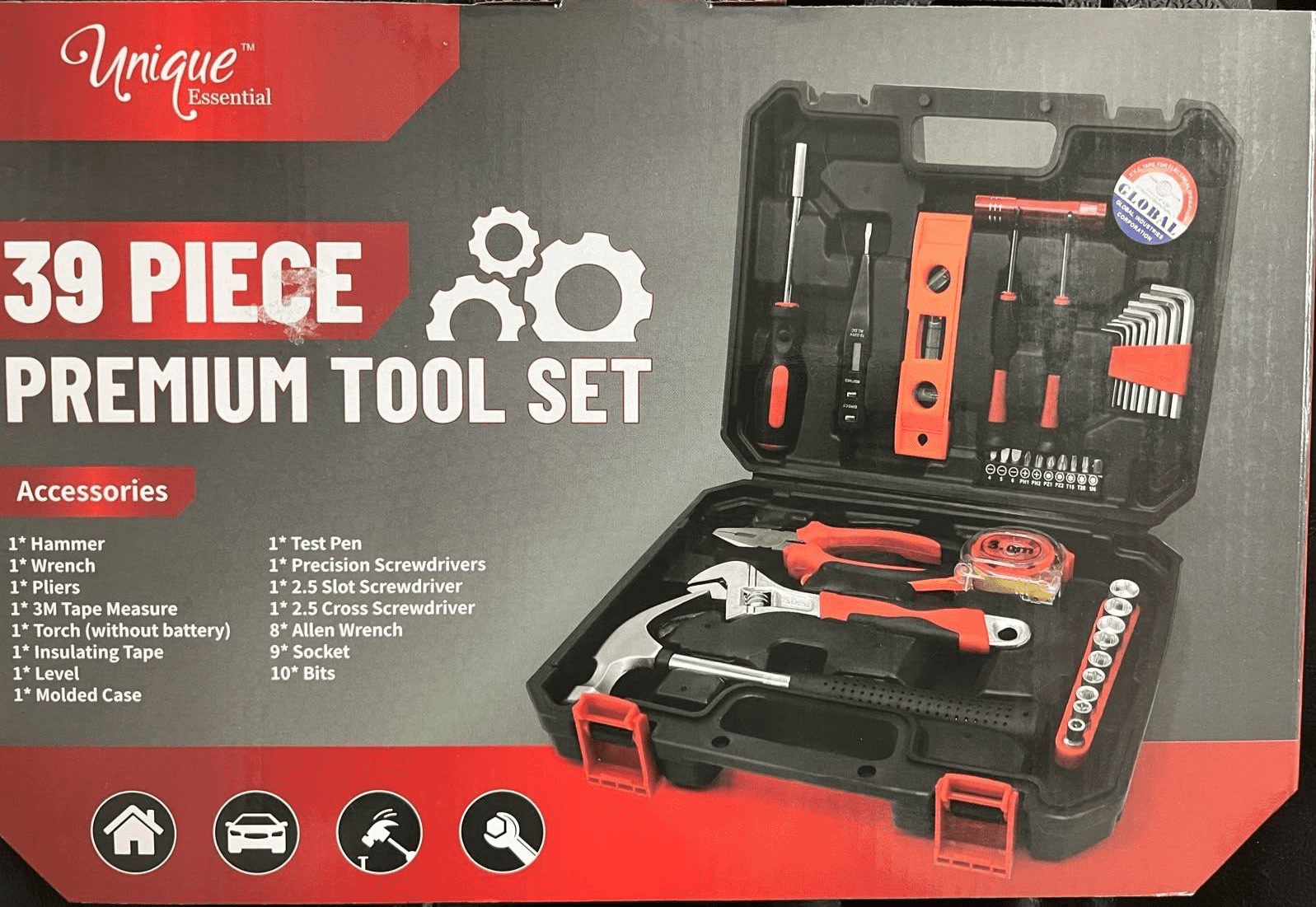 39 Piece Premium Hand Tool Set for Household General Repair, Red/Black ...