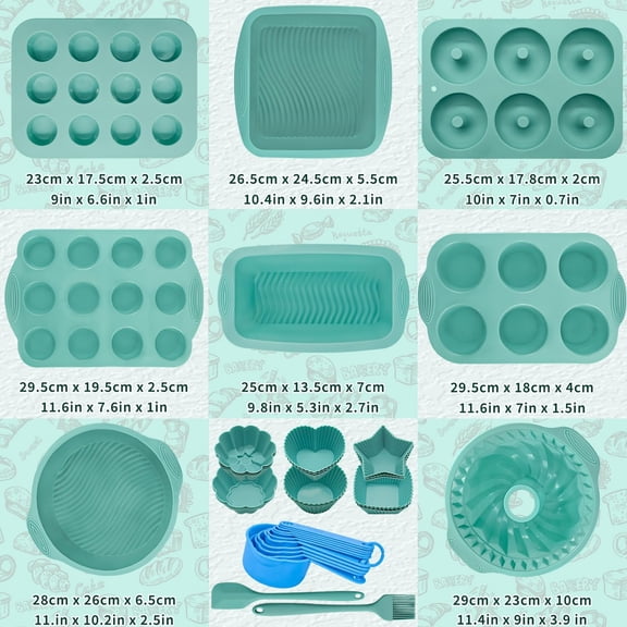 39 Piece Silicone Bakeware Set, Nonstick Silicone Baking Pan Set, Including Baking Tray, Baking Sheet, Cake Pan, Donut Pan, Muffin Pan, Cake Molds, Measuring Cups