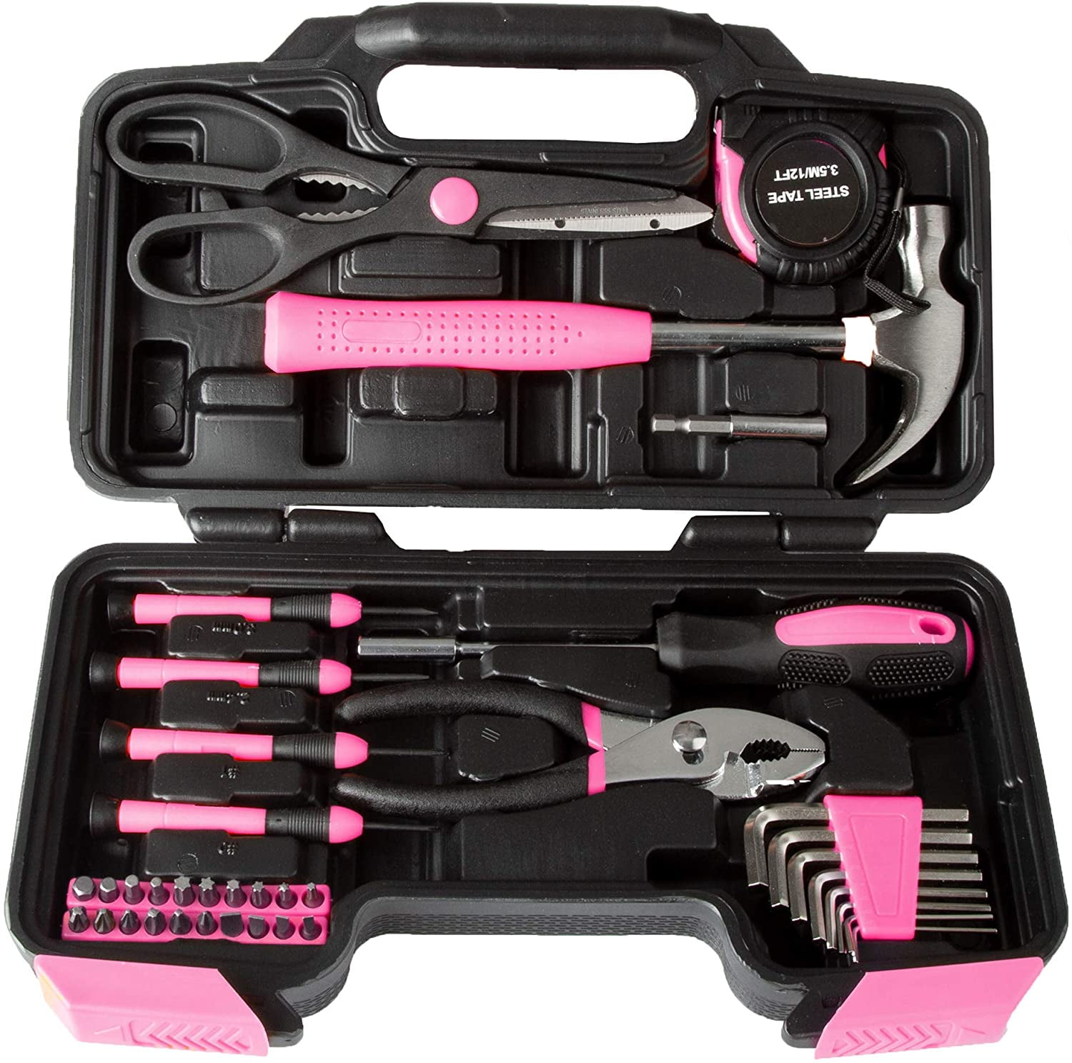 Essentials 21043 32-Piece Around the House Tool Kit, Tool Kit for Home,  College Apartment Essentials, House Essentials, Pink Tool Kit