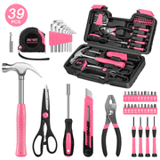 39-Piece Tool Set General Household Hand Kit with Plastic Toolbox Storage Case, Small Basic Home Tool Kit for Girls Ladies and Women - Includes All Essential Tools for Home Garage and Office, Pink