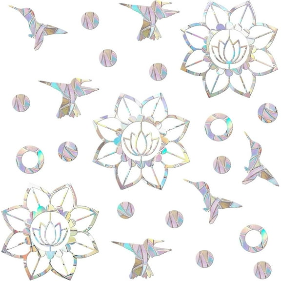 39 Pieces Birds Static Window Clings Anti Collision Window Decals for Bird Strikes, Glass Door Window Stickers, Stop Birds Flying into Windows, Mandala-Hummingbird Style