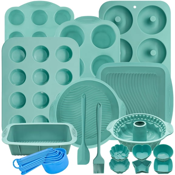 39 Piece Silicone Bakeware Set, Nonstick Baking Pans for Cakes, Donuts, Muffins and More