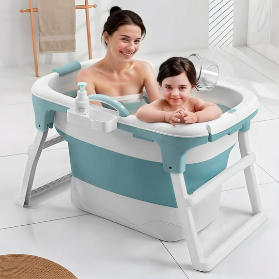 39" Portable Folding Bathtub, Small Foldable Tub with Ergonomic Seat & Massage Roller, Large Collapsible Tub, Freestanding Surround Collapsible Tub, Effortless Foldable Bathtub
