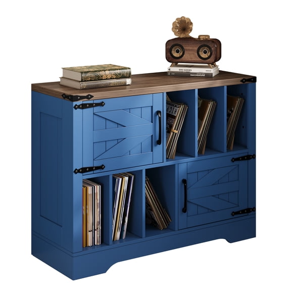 39 in Record Player Stand with Vinyl Storage, Farmhouse Vinyl Record Storage Cabinet with 2 Barn Doors, Wood Turntable Stand Holds up to 450 Albums for Living Room Office Music Room