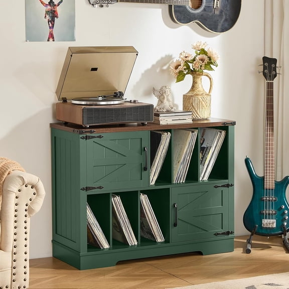 39" Record Player Stand with Vinyl Record Storage Cabinet Turntable Stand For Living Room Bedroom Office, Green