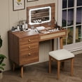 thumbnail image 1 of 39" Retro Vanity Desk with Mirror and  LED Lights, Dressing Table with Flip-Top Tabletop, Vanity Desk with 3 Storage Drawers, 10 Compartments, Makeup Vanity Set for Home, Walnut, 1 of 9