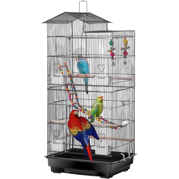 39'' Roof Top Parrot Bird Cage with Toys for Cockatiel Sun Conure Parakeet Finch Budgie Lovebird Canary Large Flight Pet House