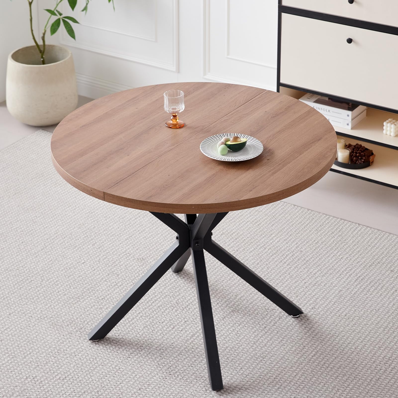 39” Round Dining Table, Modern MidCentury Kitchen Table for 4 with X