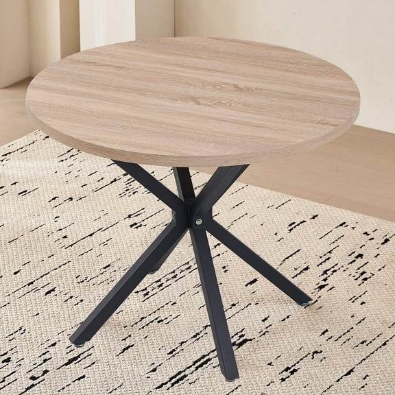39” Round Dining Table, Modern Small Kitchen Table for 4 with X-Shaped Metal Legs and 1.2" Thickness Tabletop for Kitchen Dining Room, Coffee Table, Oak