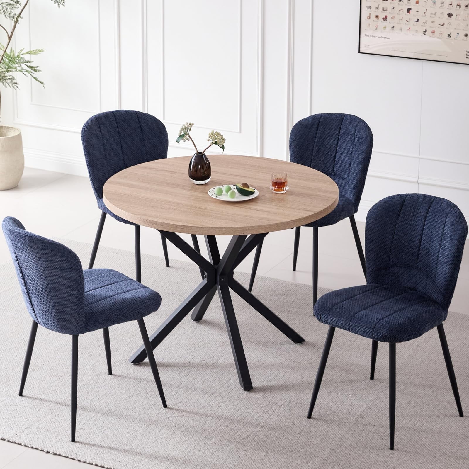 39" Round Dining Table Set for 4, Mid Century Kitchen Table with 4 ...