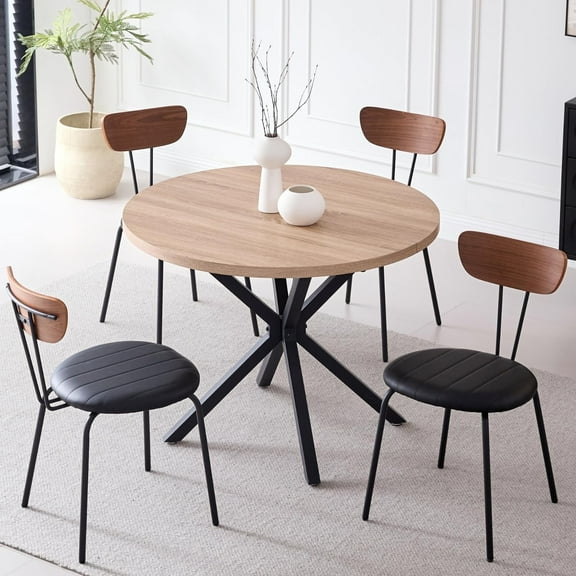 39" Round Dining Table Set for 4, Mid Century Kitchen Table with 4 Stackable Dining Chairs for Apartment Living Room Space Saving, Black