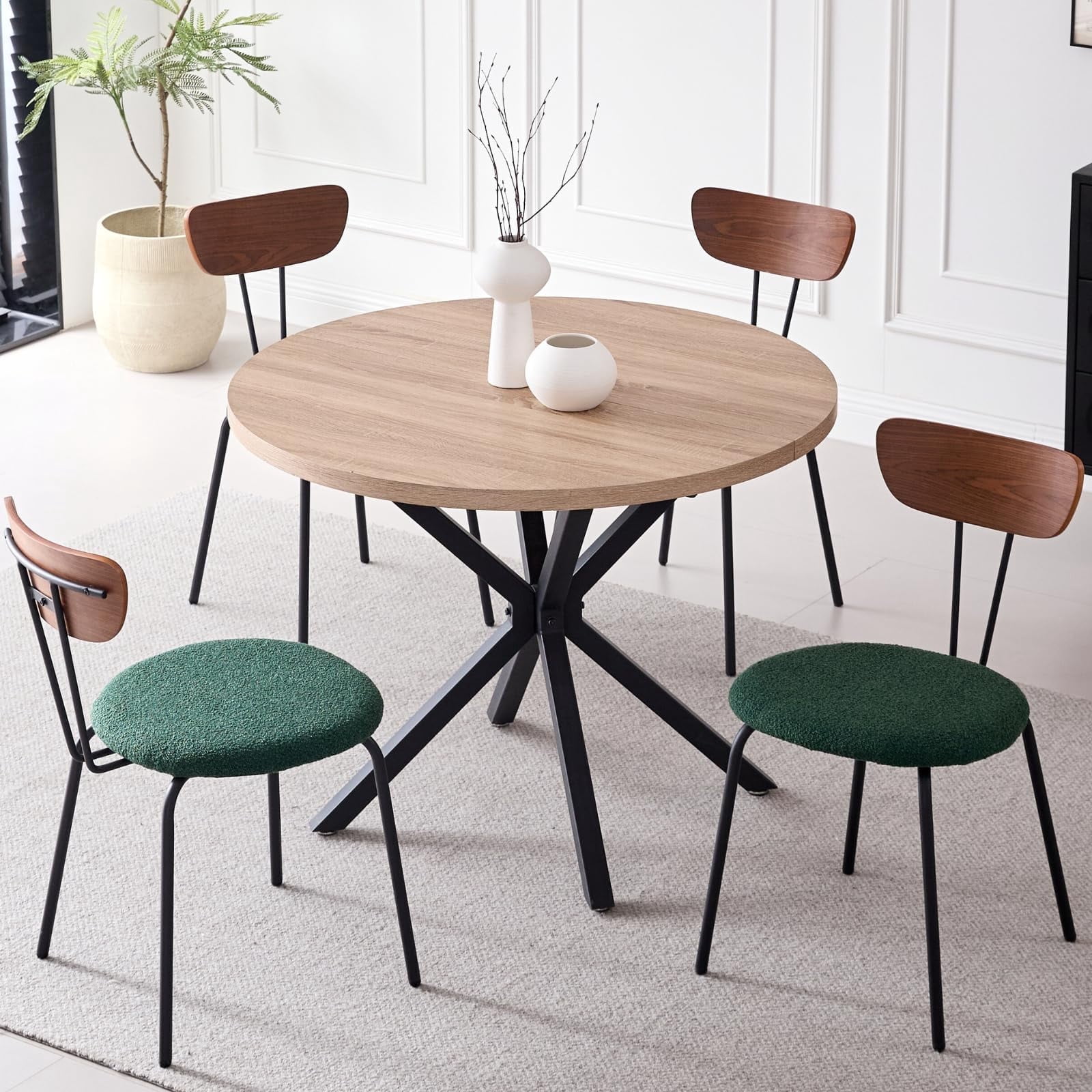 39" Round Dining Table Set for 4, Mid Century Kitchen Table with 4 ...