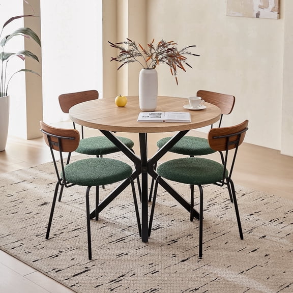 39" Round Dining Table Set for 4, Mid Century Kitchen Table with 4 Stackable Dining Chairs for Apartment Living Room Space Saving, Green