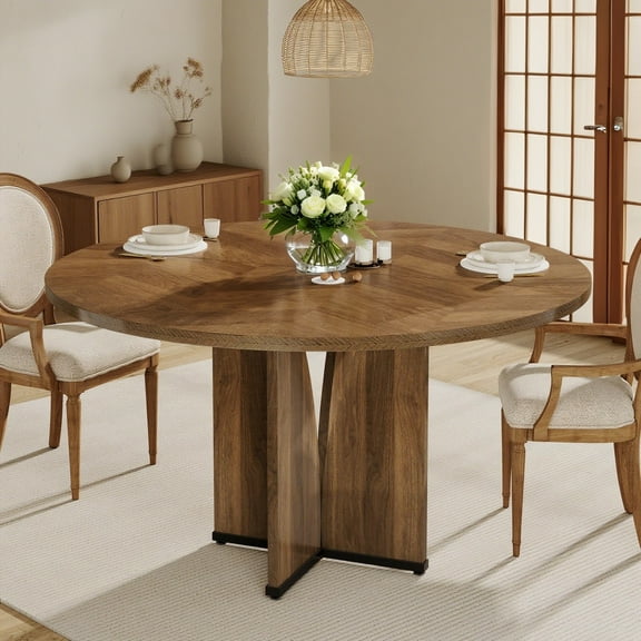 39" Round Wood Dining Table, Farmhouse Kitchen Table for 4 People, Small Space Dining Table for Kitchen & Dining Room