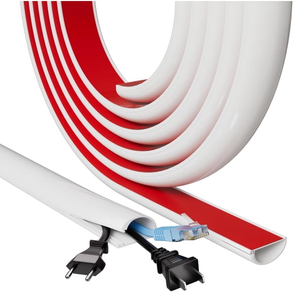 39" Side Buckle Cable Hider Cords,Extension Cord Covers for Wires On Wall,Adhesive Cord Hider for Wall Mount Tv, Wire Channel for Cable Concealer,Cable Raceway Home & Office,White, W 1.08" H 0.6"