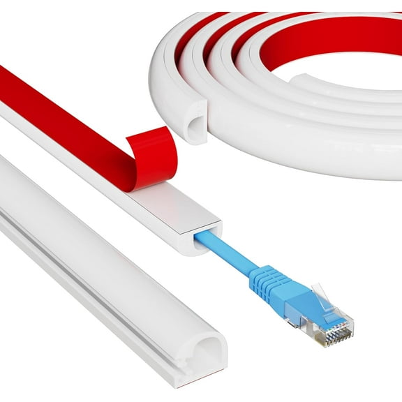 39" Side Open One Cord Hider (<1/4") for Wall Mounted Tv,Extension Flexible Cable Cover to Hide Conceal Cords Along Wall,Wire Raceway Management Concealer Channel,Electric Organizer,White