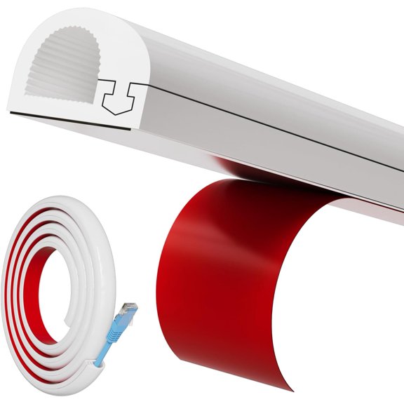 39" Side Open One Cord Hider (<1/4") for Wall Mounted Tv,Silicone Flexible Cable Cover to Hide Conceal Cords Along Wall,Wire Raceway Management Cable Concealer Channel,Electric Cord Organizer,White