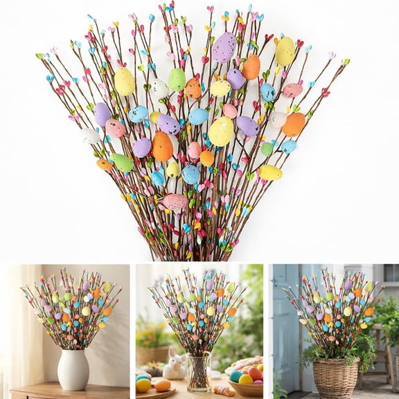 39 Stems Easter Egg Branches Artificial Flower Bouquet Colorful Spring Twig Decor for Home Table Centerpiece Wedding Party Holiday Decoration Indoor Vase Fillers