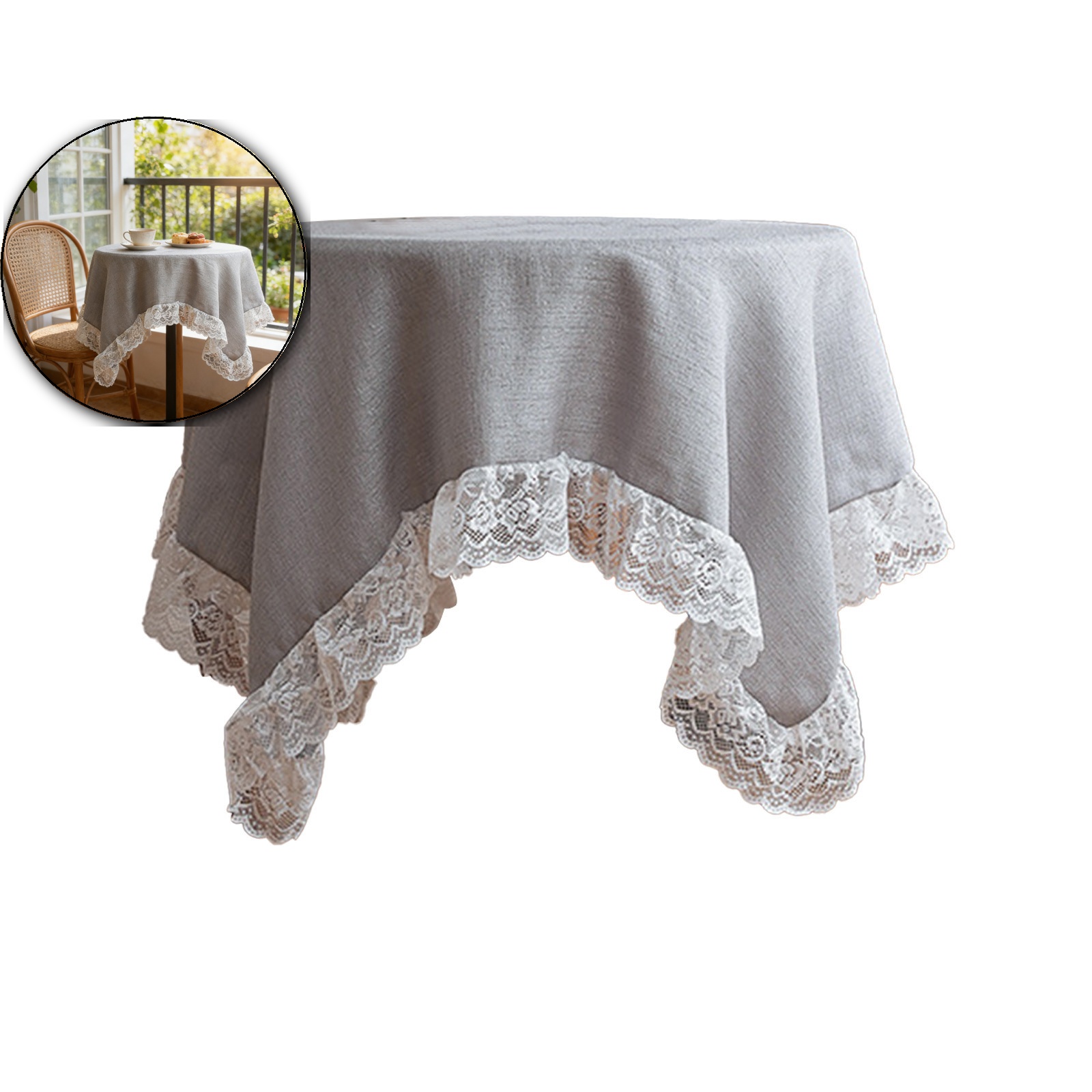 Table Ruffles 39″ Tablecloth with Lace Ruffles – Modern Boho Round Table Cover ...