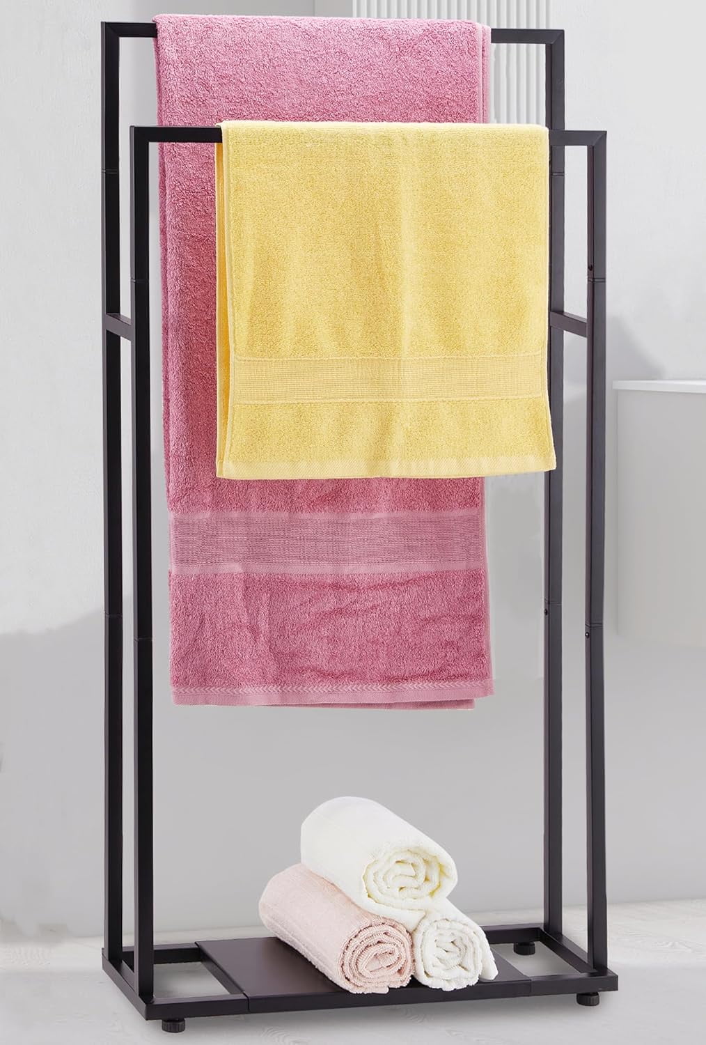 39 tall 2 tier standing towel racks for bathroom with storage shelves