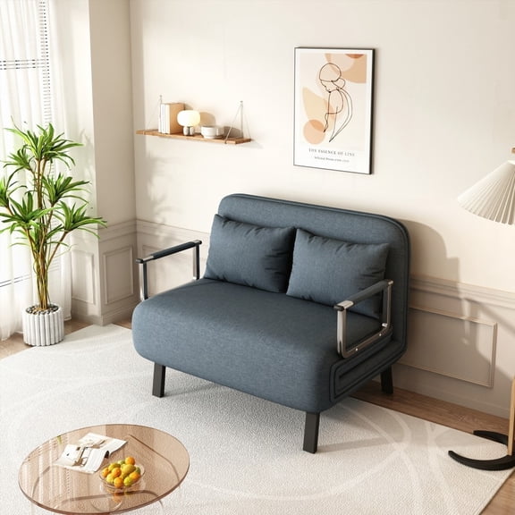 39 Tri-Fold Sofa Bed with Adjustable Backrest & Pillow, 74.8"D x 39"W x 14.2"H Leisure Chaise Lounge Couch on Sturdy Iron Frame, Comfortable Sleeper Chair