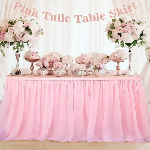 39" Tulle Table Skirts for Rectangle Square Round Tables, 2-Layer Grim Ruffle Tulle Tutu Cloth Table Skirt Decor Birthday Party Baby Shower Wedding Halloween Cake Dessert Tables No Table Cover