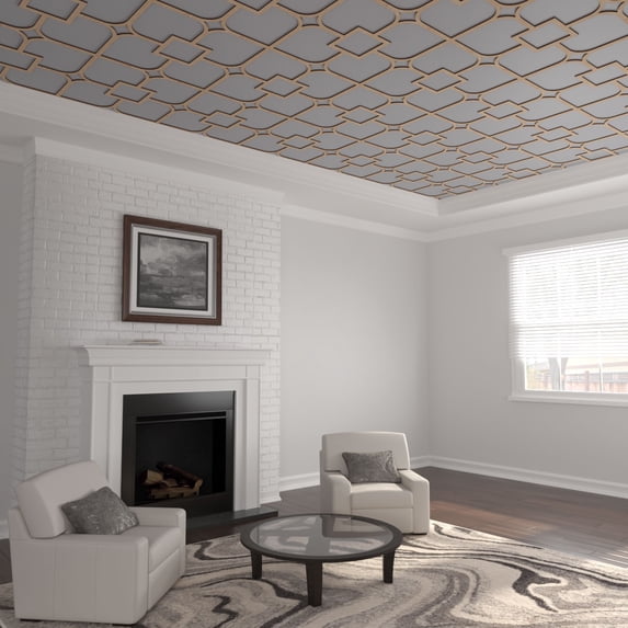 39"W x 39"H x 3/8"T Extra Large Olivia Decorative Fretwork Wood Ceiling Panels, Red Oak