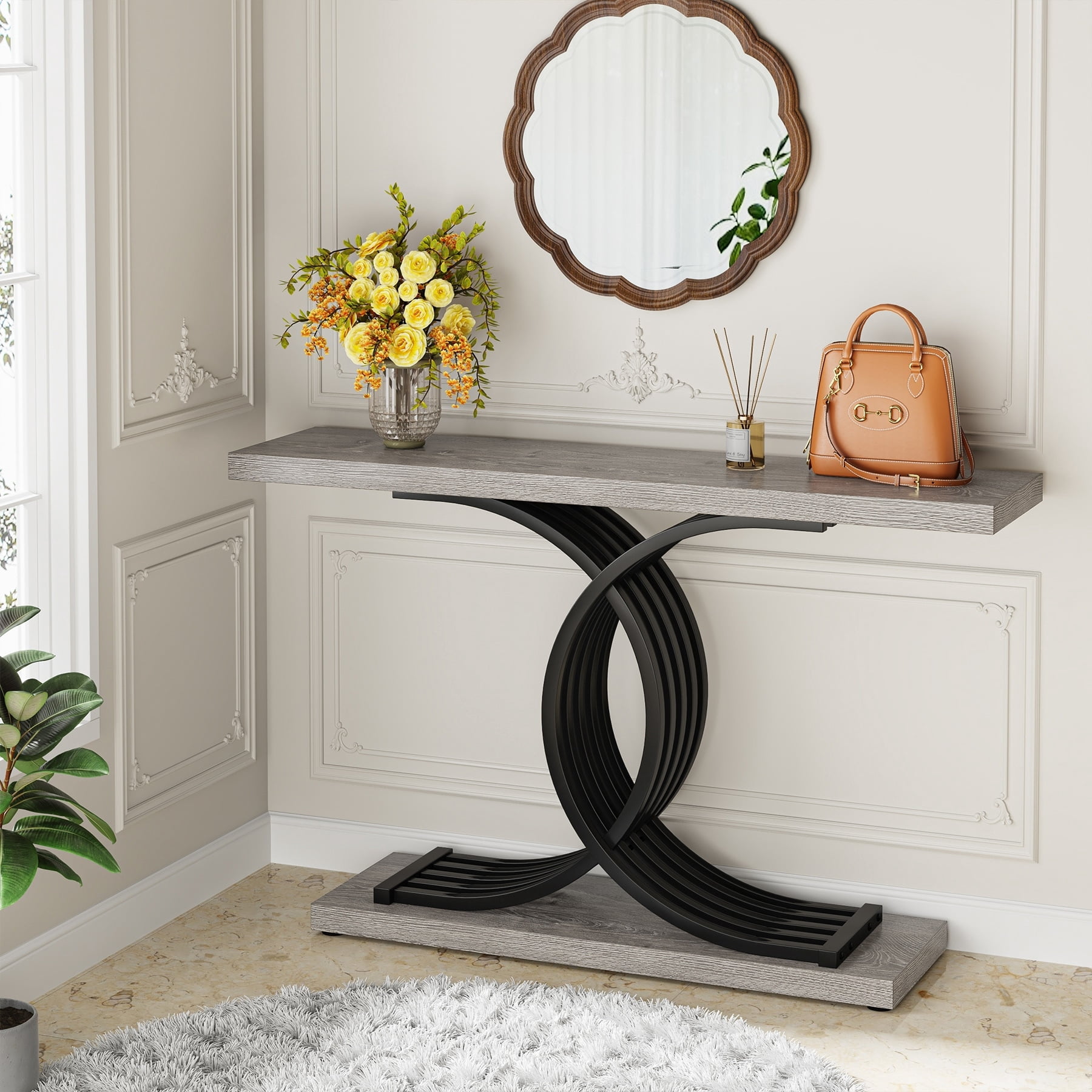 39" White Faux Marble Console Sofa Table, Modern Entryway Foyer Table ...