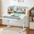 thumbnail image 1 of 39" Wide Adjustable Height Kids Desk Study Child Table with Tilting Desktop, Steel Frame, Drawer, Bookshelf Hutch (Gray), 1 of 9