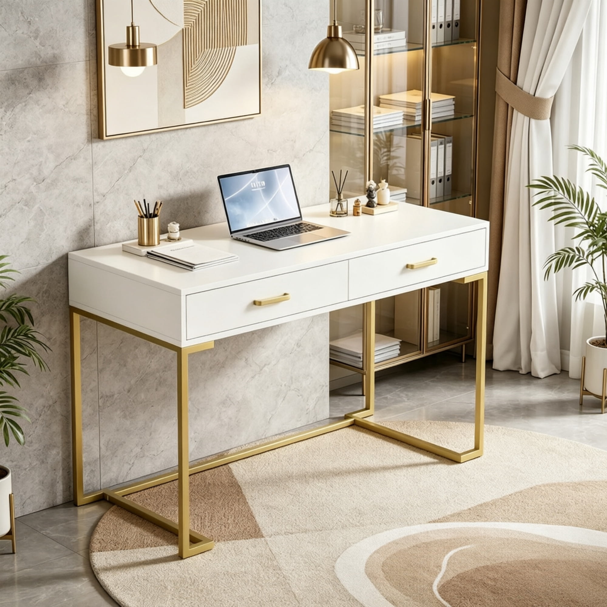 39" Wooden Computer Desk with Drawers, Modern Writing & Study Desk