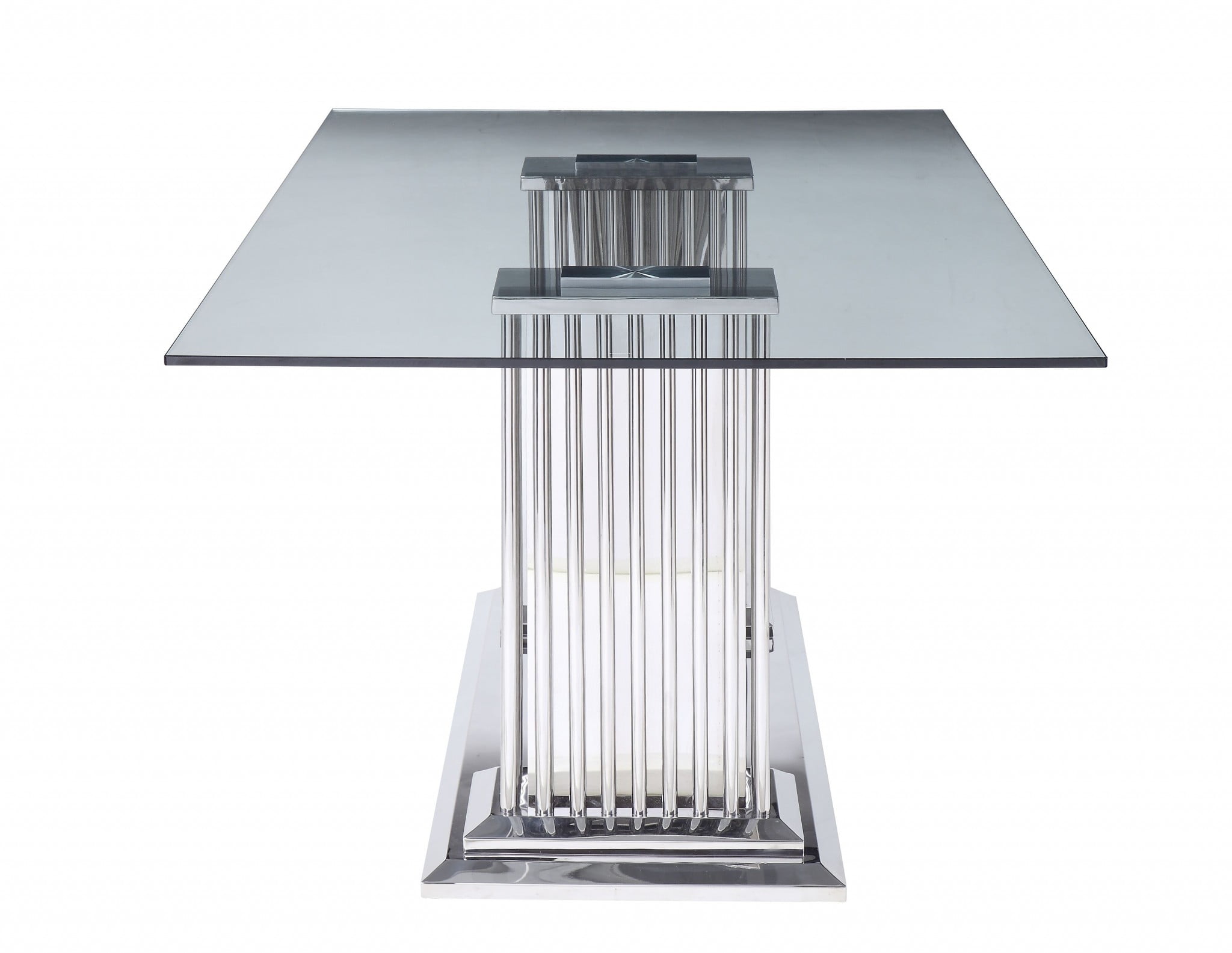 Elegant 39"x79" Silver Glass Stainless Steel Rectangular Dining Table