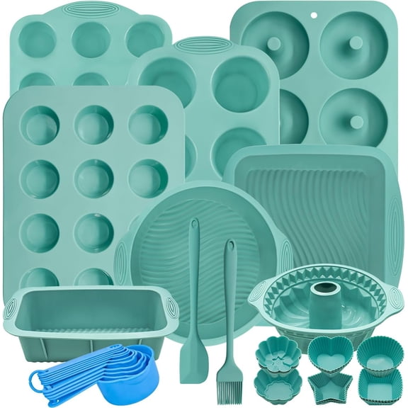 39 count  Bakeware Set, Nonstick  Baking Pans Set With Baking Pan, Baking Sheet, Cake Pan, Donut Pan, Muffin Pan, Cake Molds, Measuring Cups