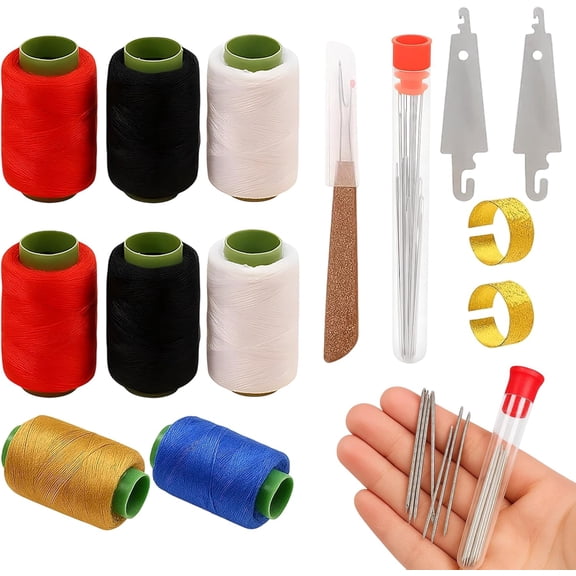 39 count Sewing Tool Set, and Thread Kit with Steel Sewing , Hand Sewing Kit for Fabric Repairs, Embroidery Projects, Leather Stitching, 36 Tools + 3 Color Threads