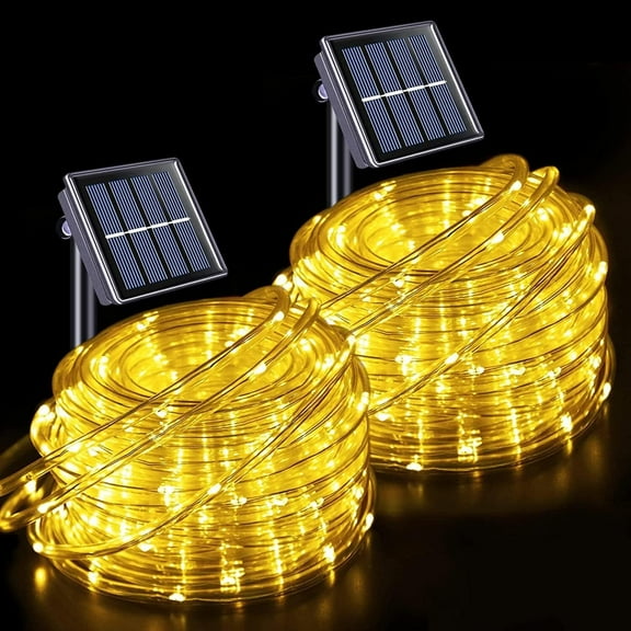 39 ft 100 LED Solar Rope Lights Outdoor Waterproof, 2 Packs Solar Powered Rope String Lights with 8 Modes for Outdoor, Patio, Garden, Camping, Holiday & Christmas Décor,Warm White