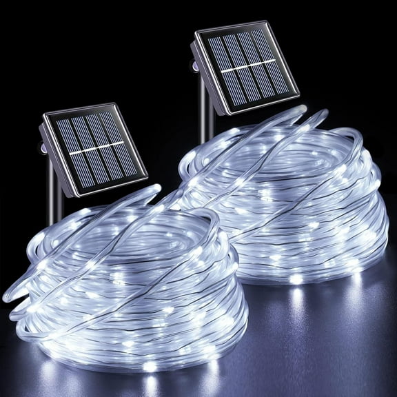 39 ft Solar Rope Lights Outdoor Waterproof,100 LED Rope Lights,Fairy String Tube Lights Remote Timer for Trampoline Garden Fence Tree Party Christmas Decor(Cool White,2 Pack)