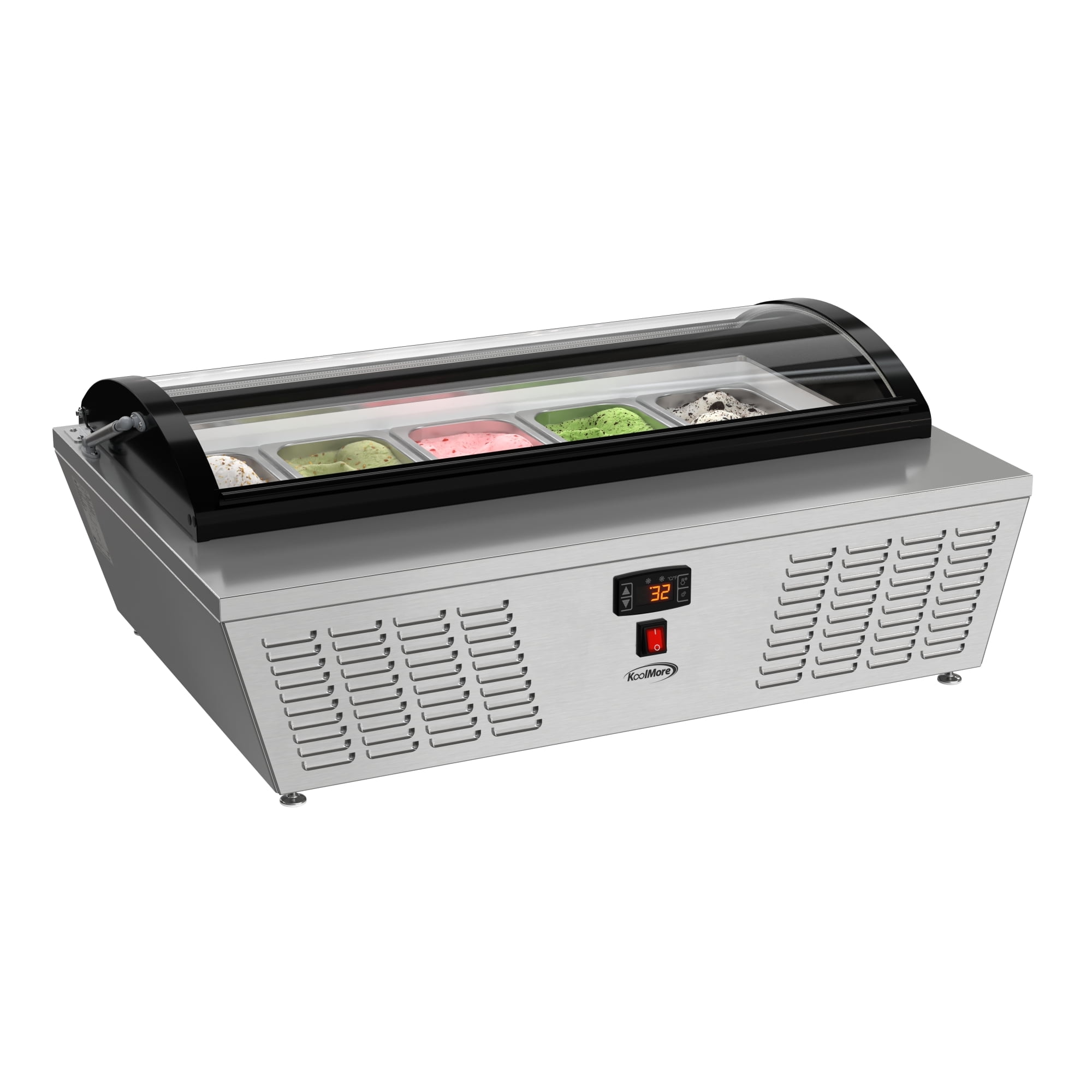 39 in. Countertop Ice Cream Display Freezer with Curved Glass Top and 5 Pans