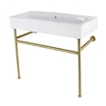 thumbnail image 1 of 39 in. Fauceture New Haven Porcelain Console Sink with Stainless Steel Legs, White & Brushed Brass, 1 of 1