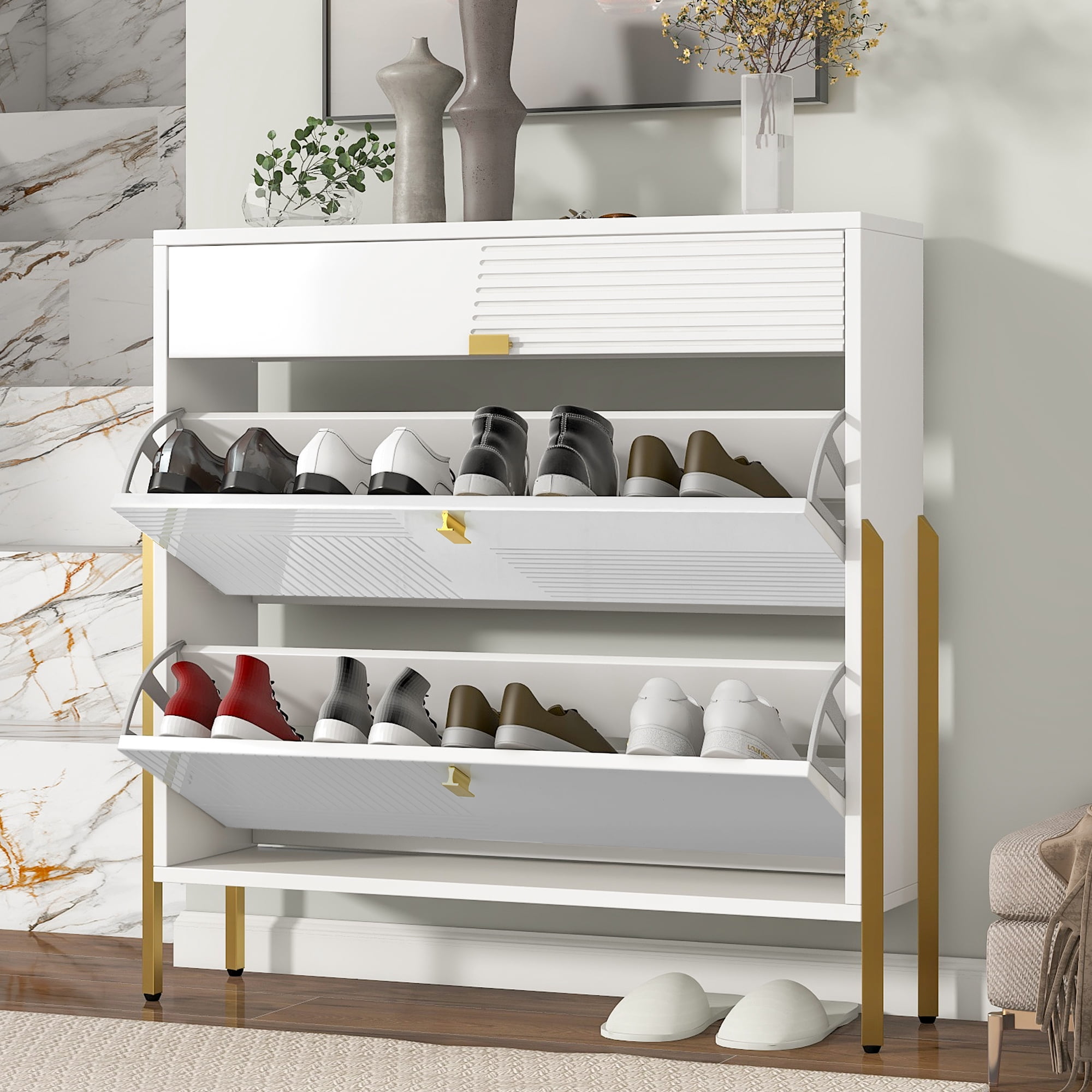 39 in. H Shoe Storage Cabinet Shoe Rack Organizer with 2 Flip