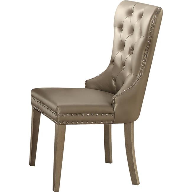 Elegant Gray Faux Leather Upholstered Side Chair with Nailhead Trim