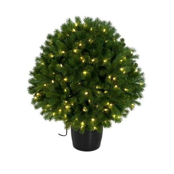 39 in. PE & PVC Burlington Spruce Ball Topiary Potted Tree with LED Lights