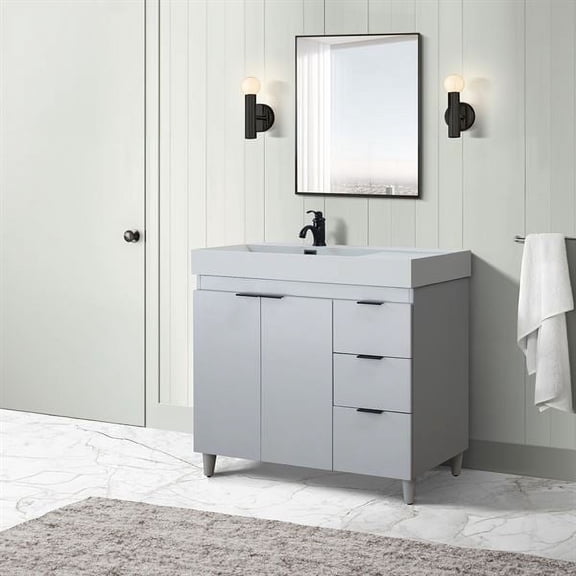 39 in. Single Sink Vanity in French Gray with Light Gray Composite Granite Sink Top