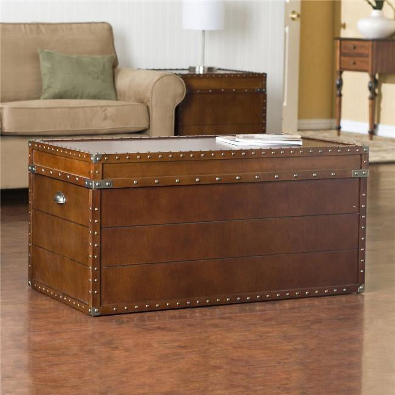 39 in. Wood & Metal Rectangular Coffee Table, Brown