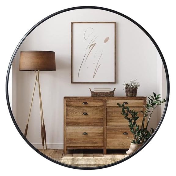 39 inch Black Round Mirror, Large Wall Mounted Circle Mirror Metal Frame for Bathroom, Entry, Dining Room, & Living Room