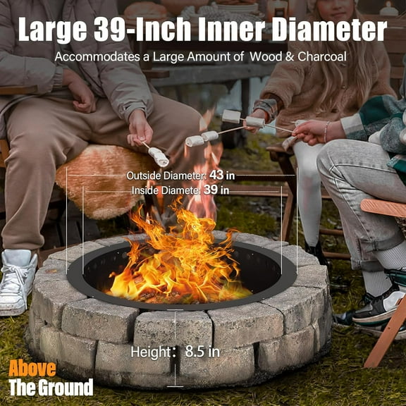 39 inch Fire Pit Ring for Outside, Large Smokeless Firepit Insert, Fire Ring for Camping, Wood Burning Fire Pit Rim, Fire Rings for Yard/Garden Bonfires, Outdoor Fireplace
